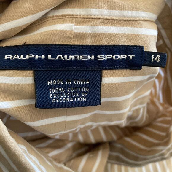 Ralph Lauren Sports Rugby Shirt Mens 14 Button Front Beige White Striped - Picture 5 of 10